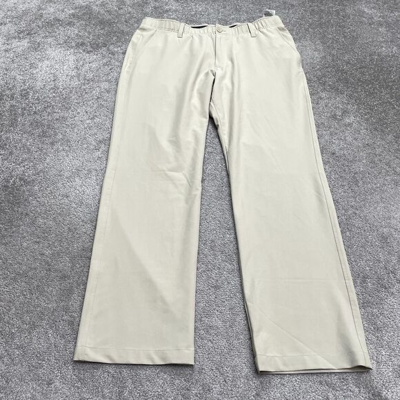 Under Armour Khaki Golf Pants Men 38x32 Beige Straight Leg Stretch Preppy Casual - Picture 1 of 15